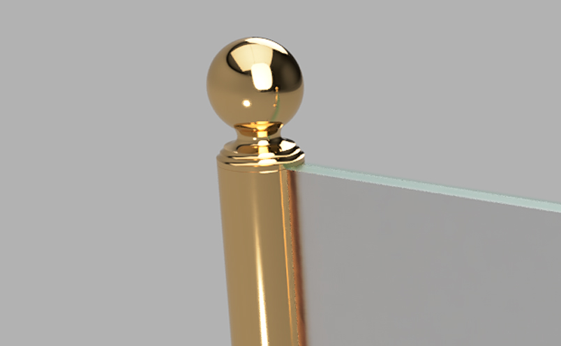 ガラススクリーンポール（チャンネルポール） Sタイプ 一方 32mm x L500mm ボール頭35 丸座固定 ゴールド 